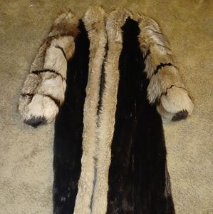 Women's genuine black minx with fox trim coat